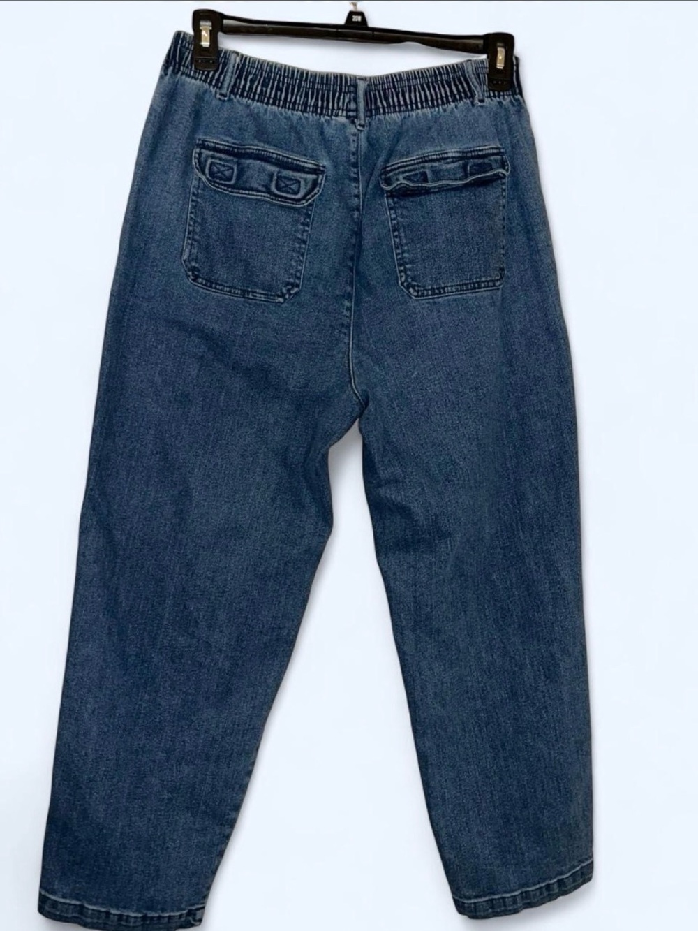 JB Denim Dark Blue Elastic Waist Cargo Jeans Loose Straight Leg Utility